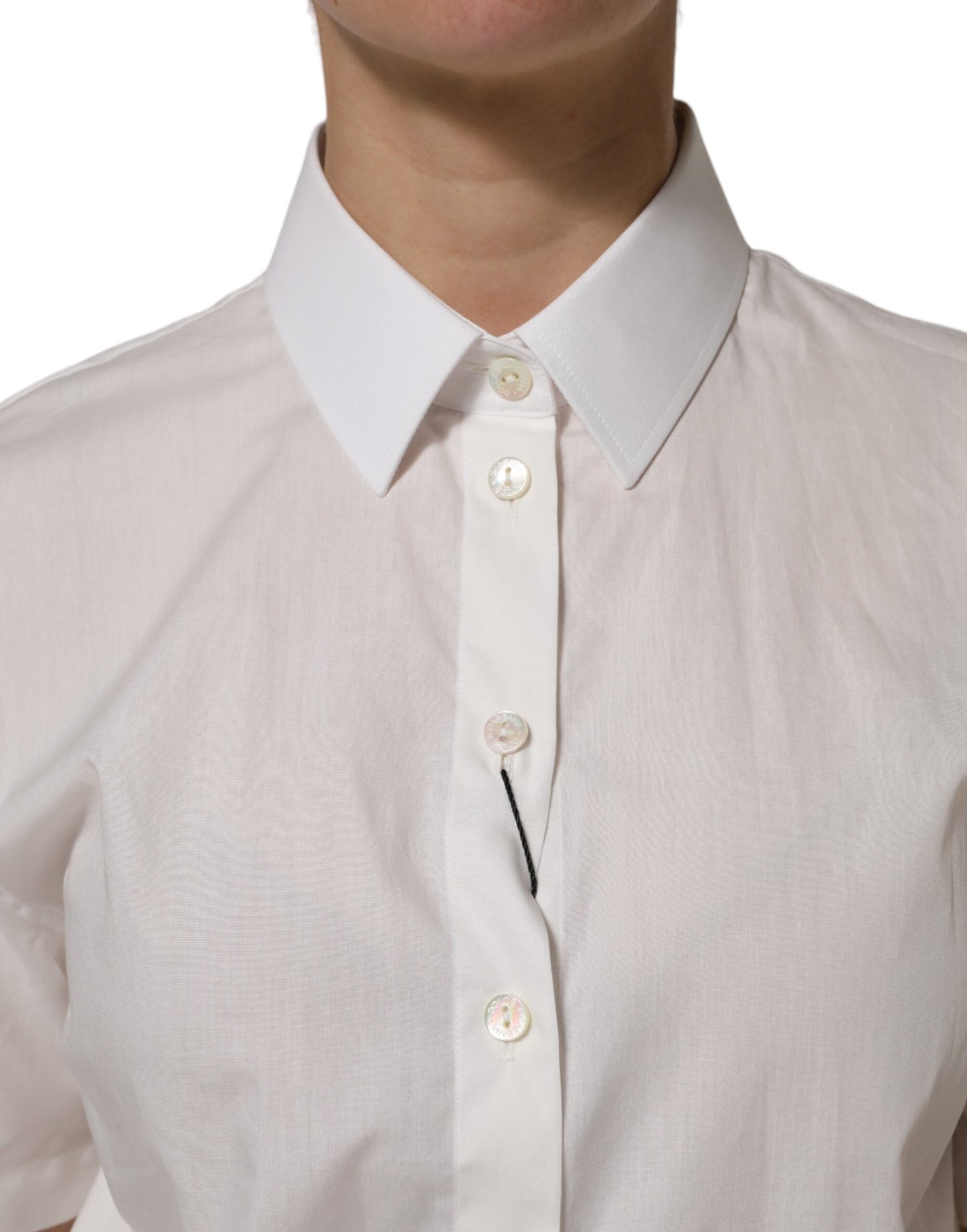 White Cotton Short Sleeves Collared Top Shirt