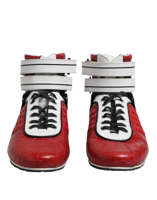 Red Quilted Leather Lace Up Sneakers Shoes