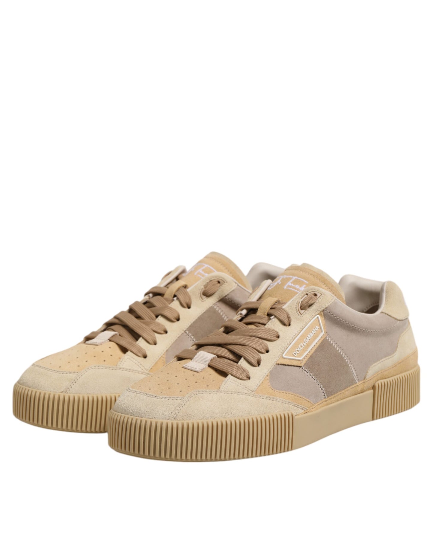 Beige Leather Low Top Lace Up Sneakers Shoes