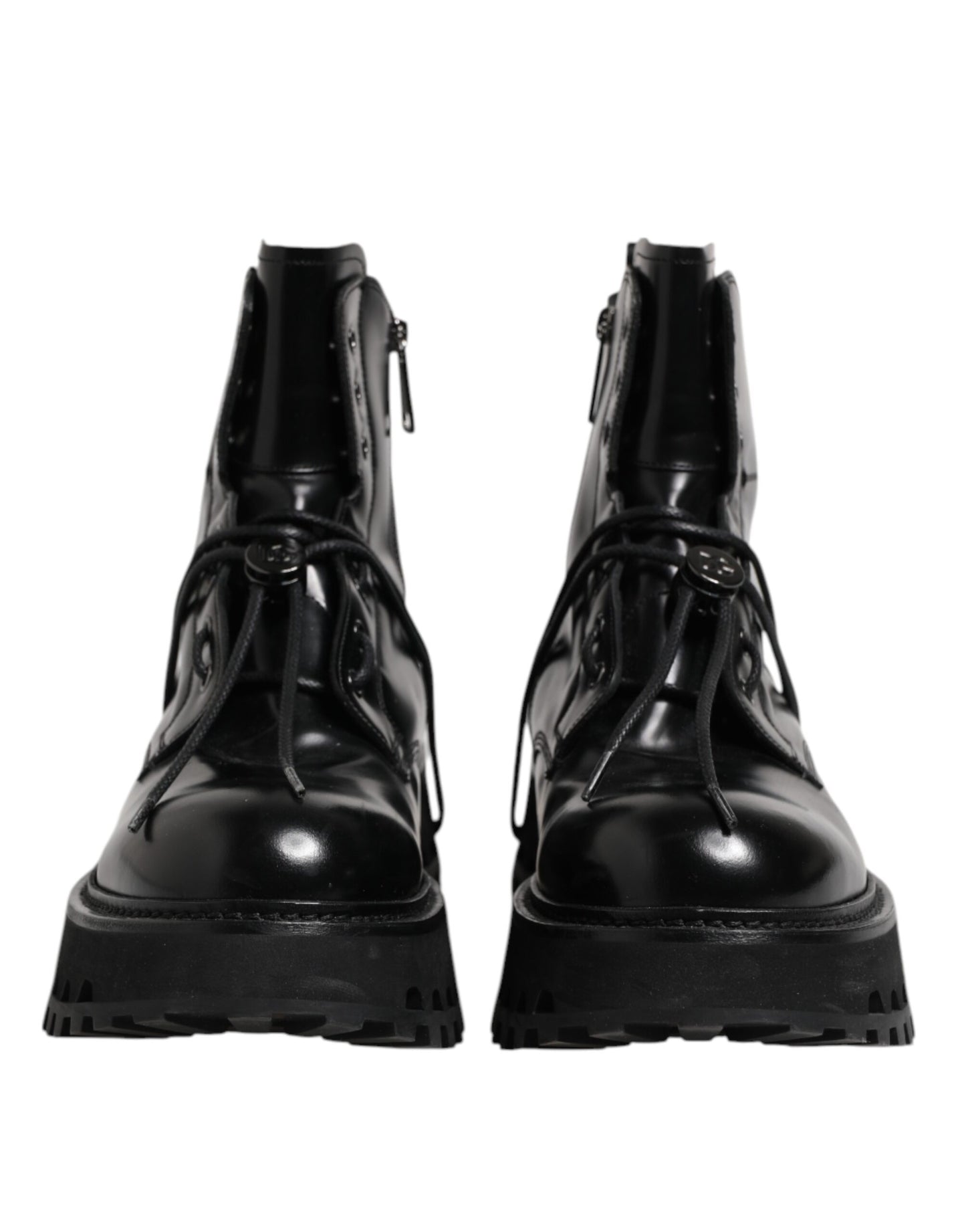Black Leather Logo Ankle Boots Lace Up Shoes