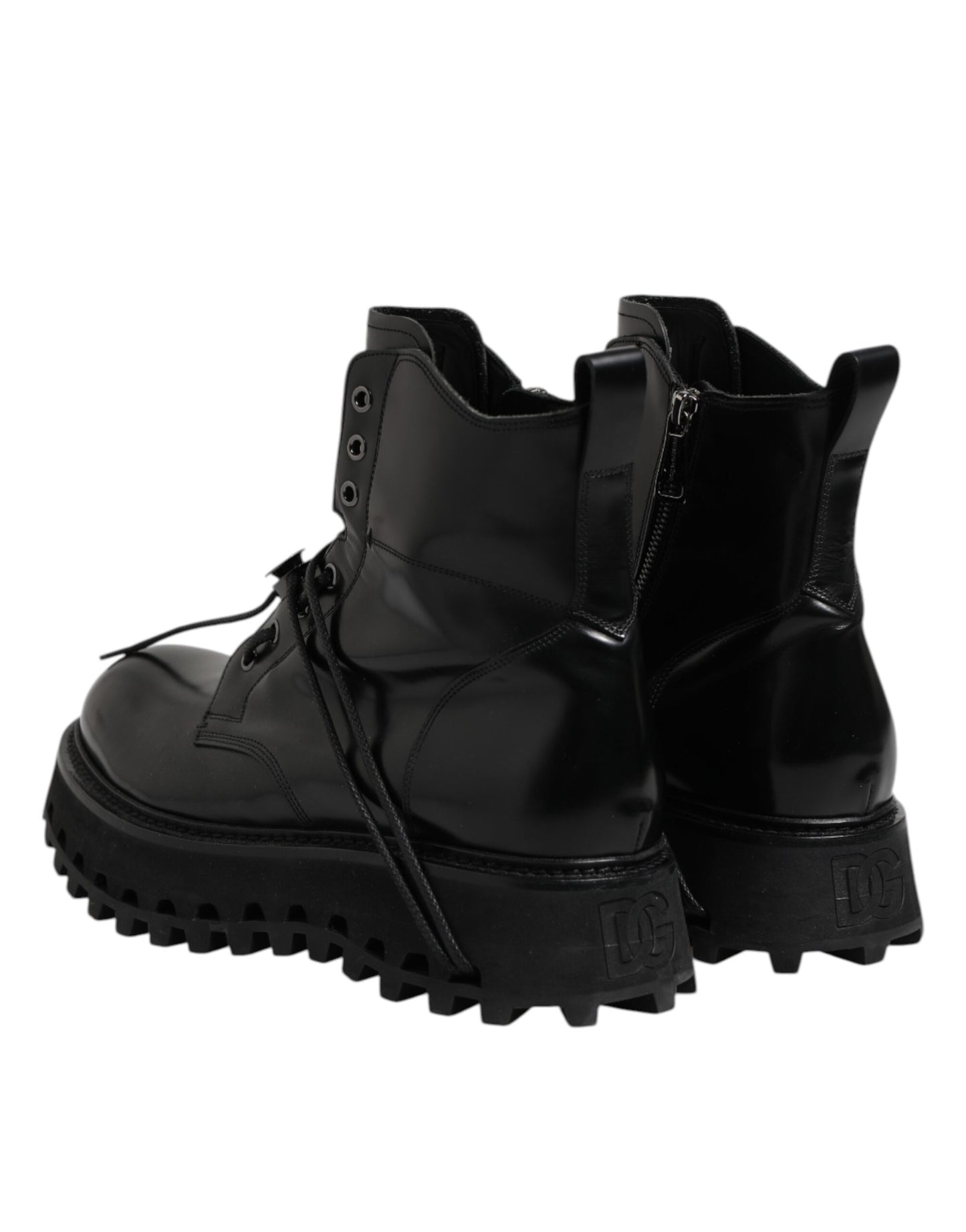 Black Leather Logo Ankle Boots Lace Up Shoes