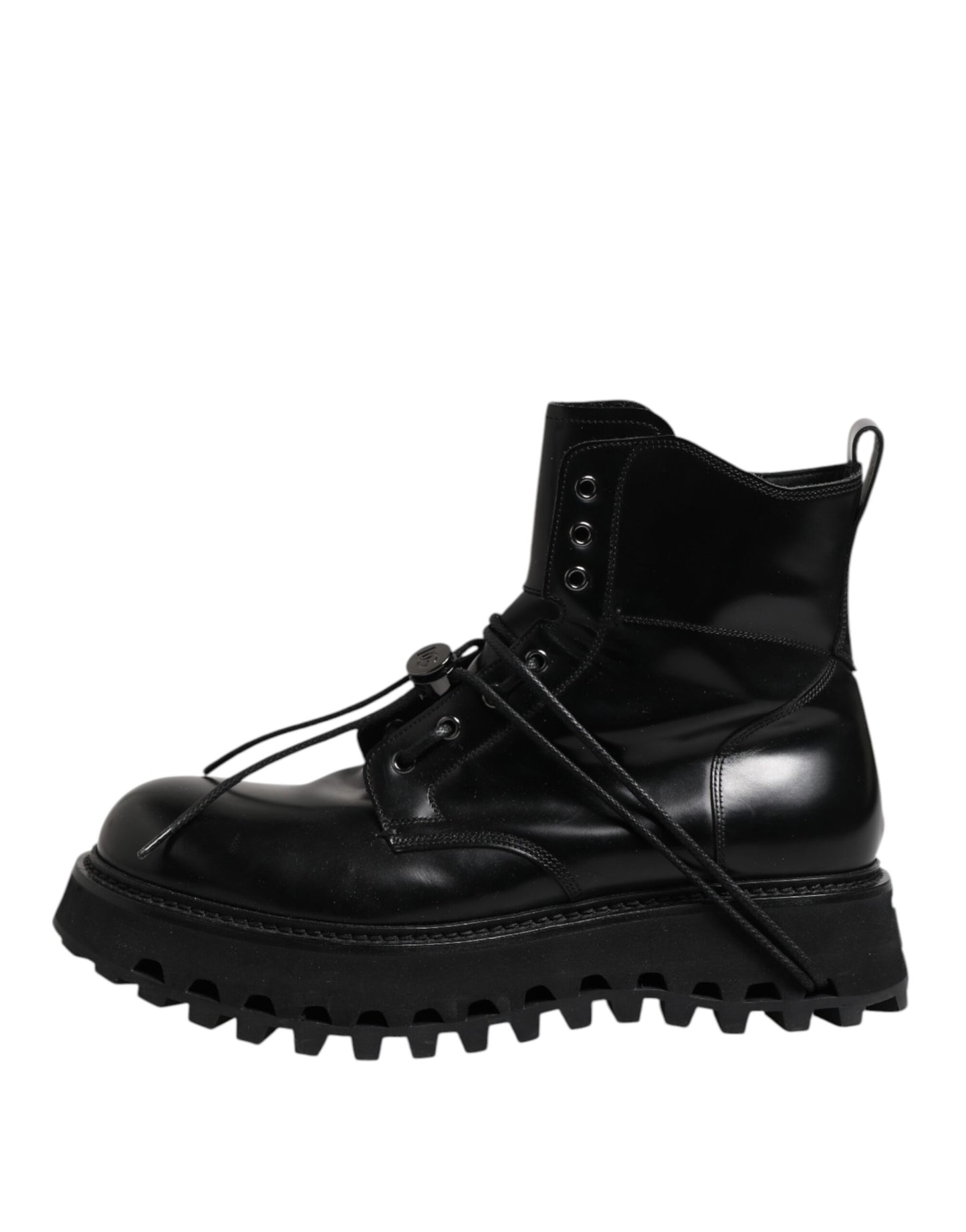 Black Leather Logo Ankle Boots Lace Up Shoes
