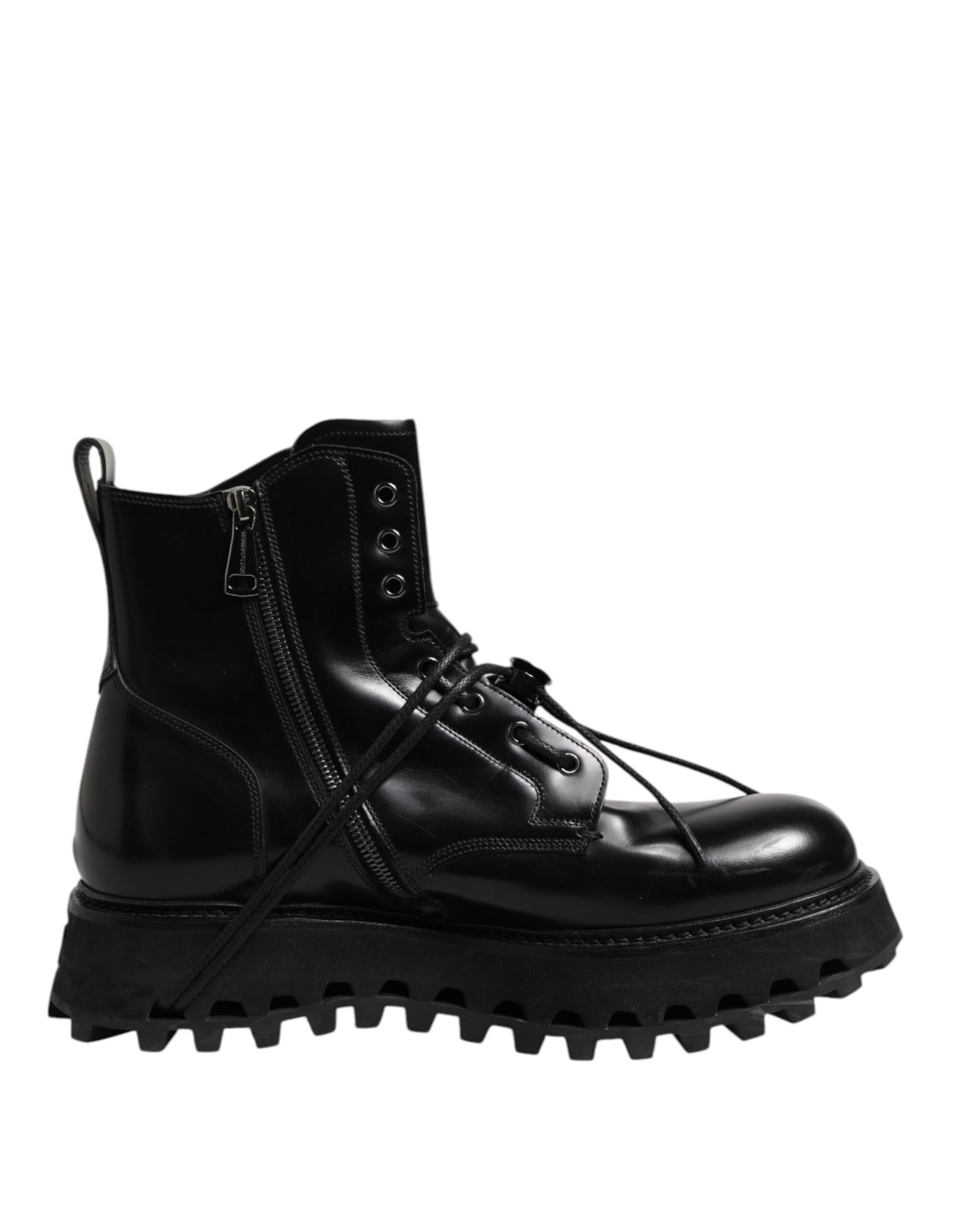 Black Leather Logo Ankle Boots Lace Up Shoes