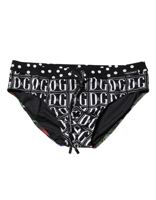 Black Floral Logo Beachwear Men Brief Swimwear