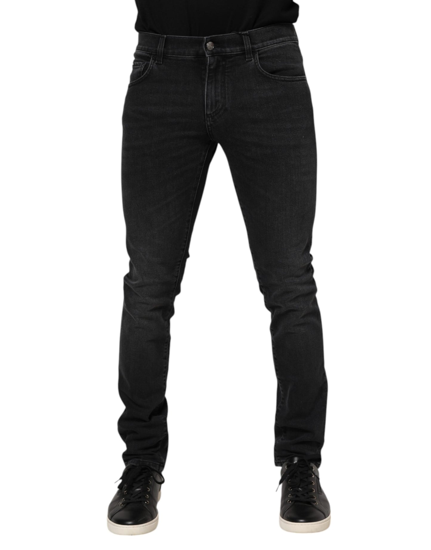 Black Washed Cotton Skinny Denim Jeans
