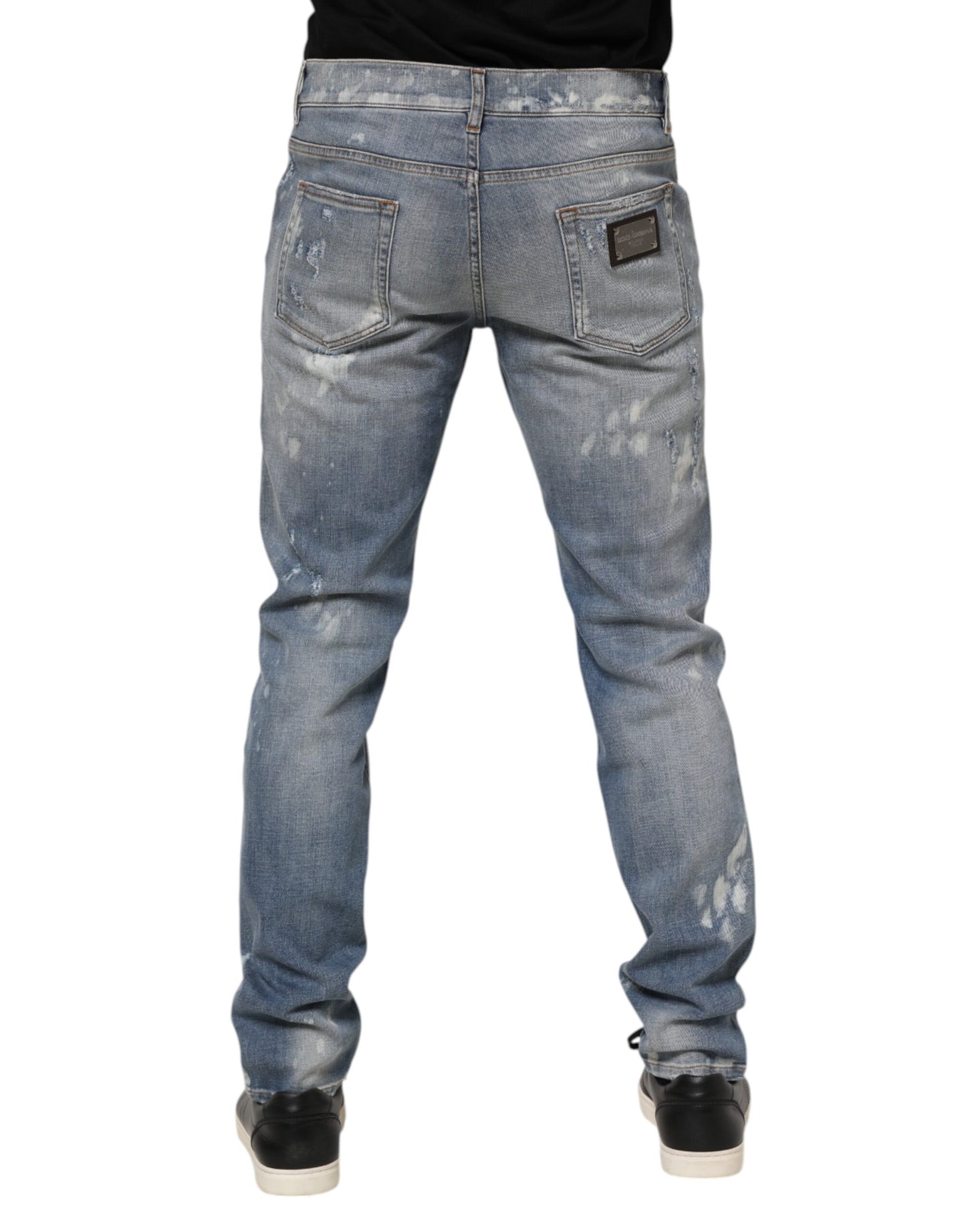 Blue Cotton Tattered Slim Fit Men Denim Jeans