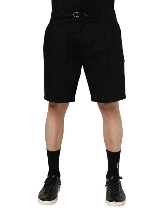 Black Cotton Knee Length Men Bermuda Shorts