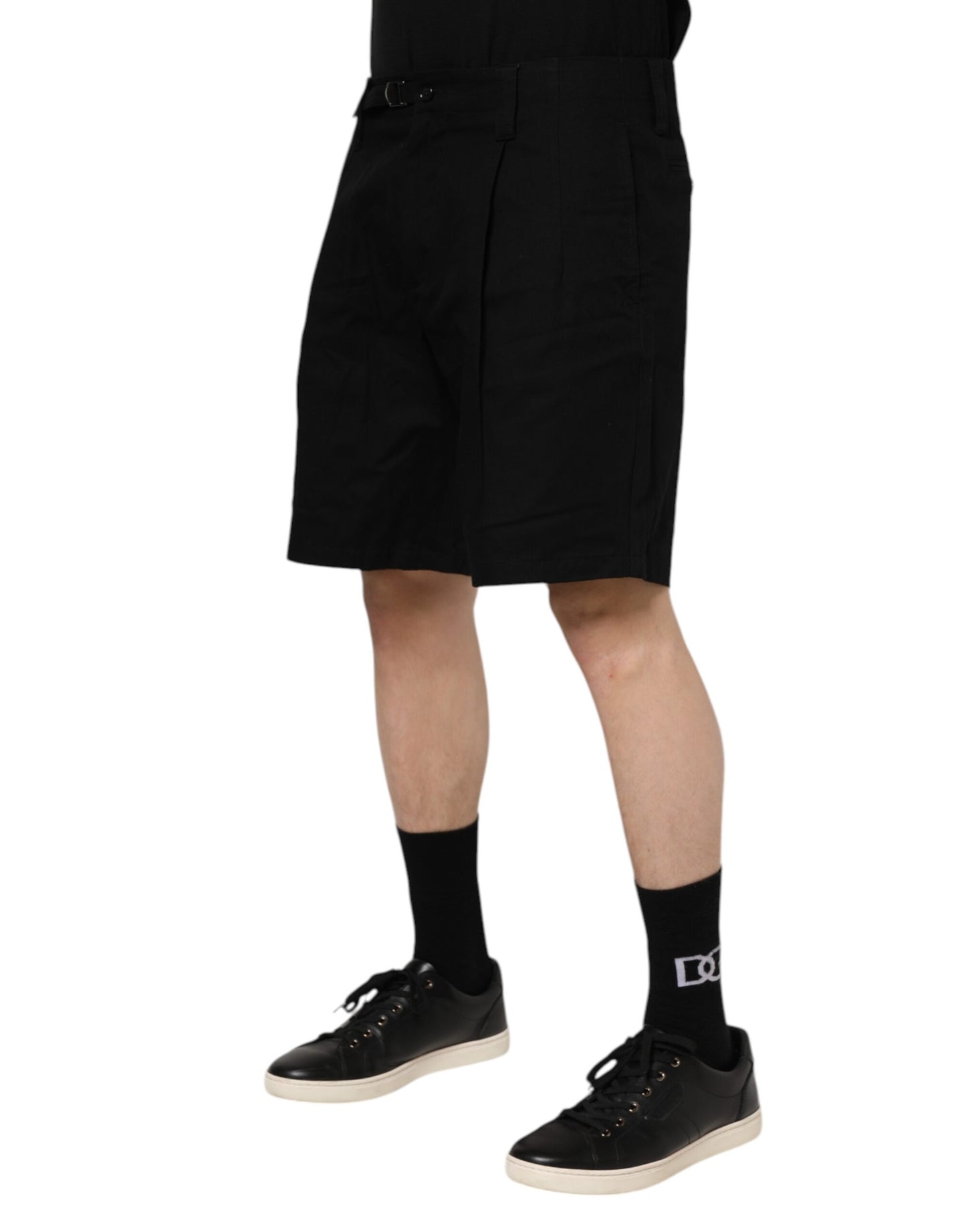Black Cotton Knee Length Men Bermuda Shorts