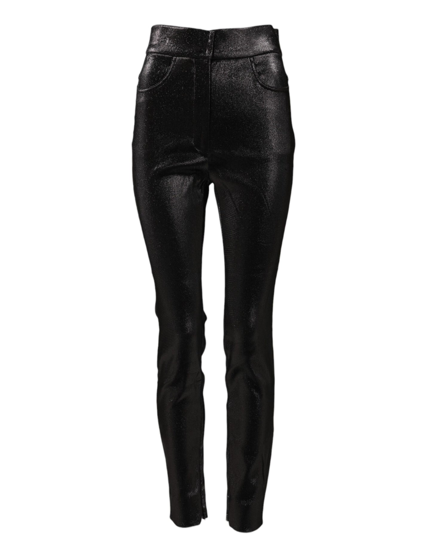 Black Cotton Stretch Silver Lurex Thread Pants