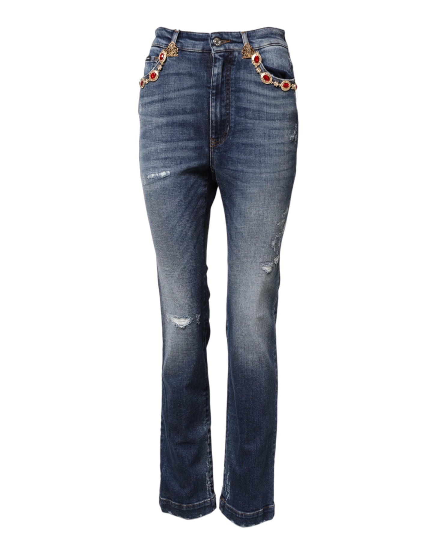 Blue Rhinestone Embellished Denim Jeans