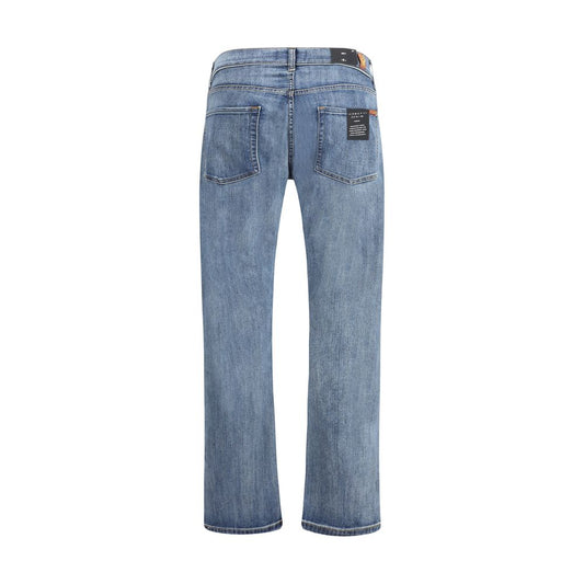Blue Cotton Straight-Leg Jeans