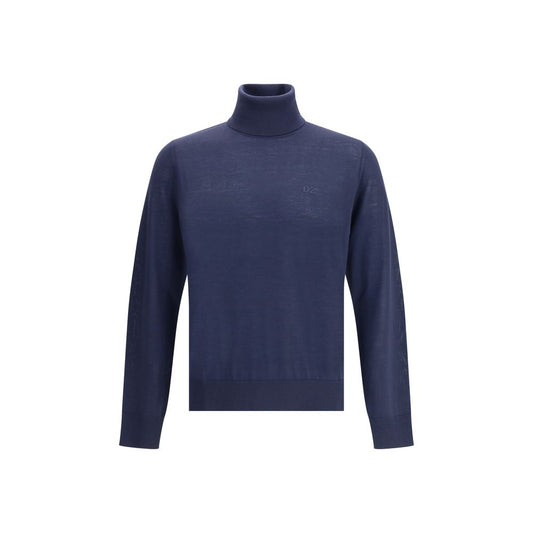 Blue Fleece Wool Turtleneck