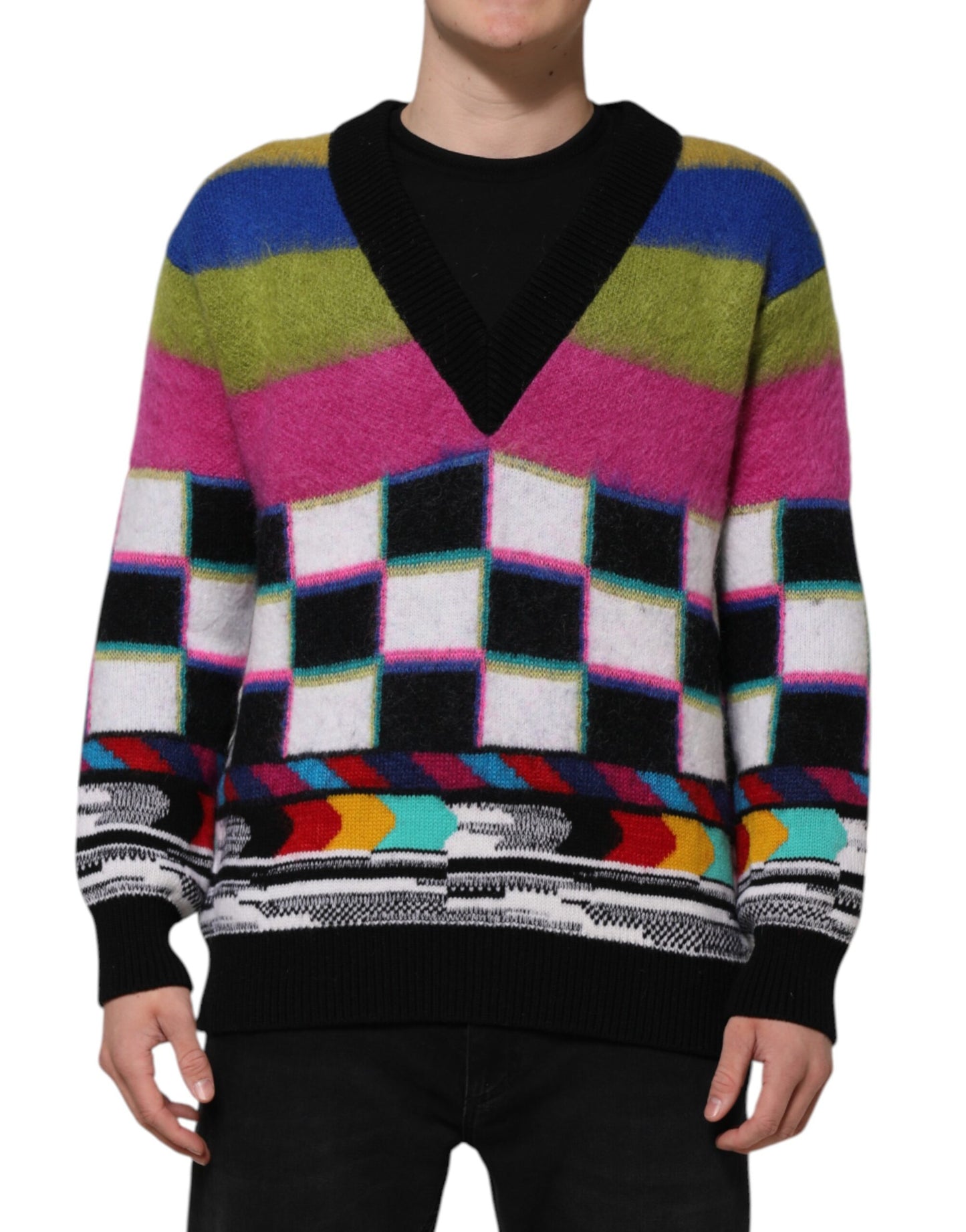 Multicolor Glitch Design Pullover Sweater