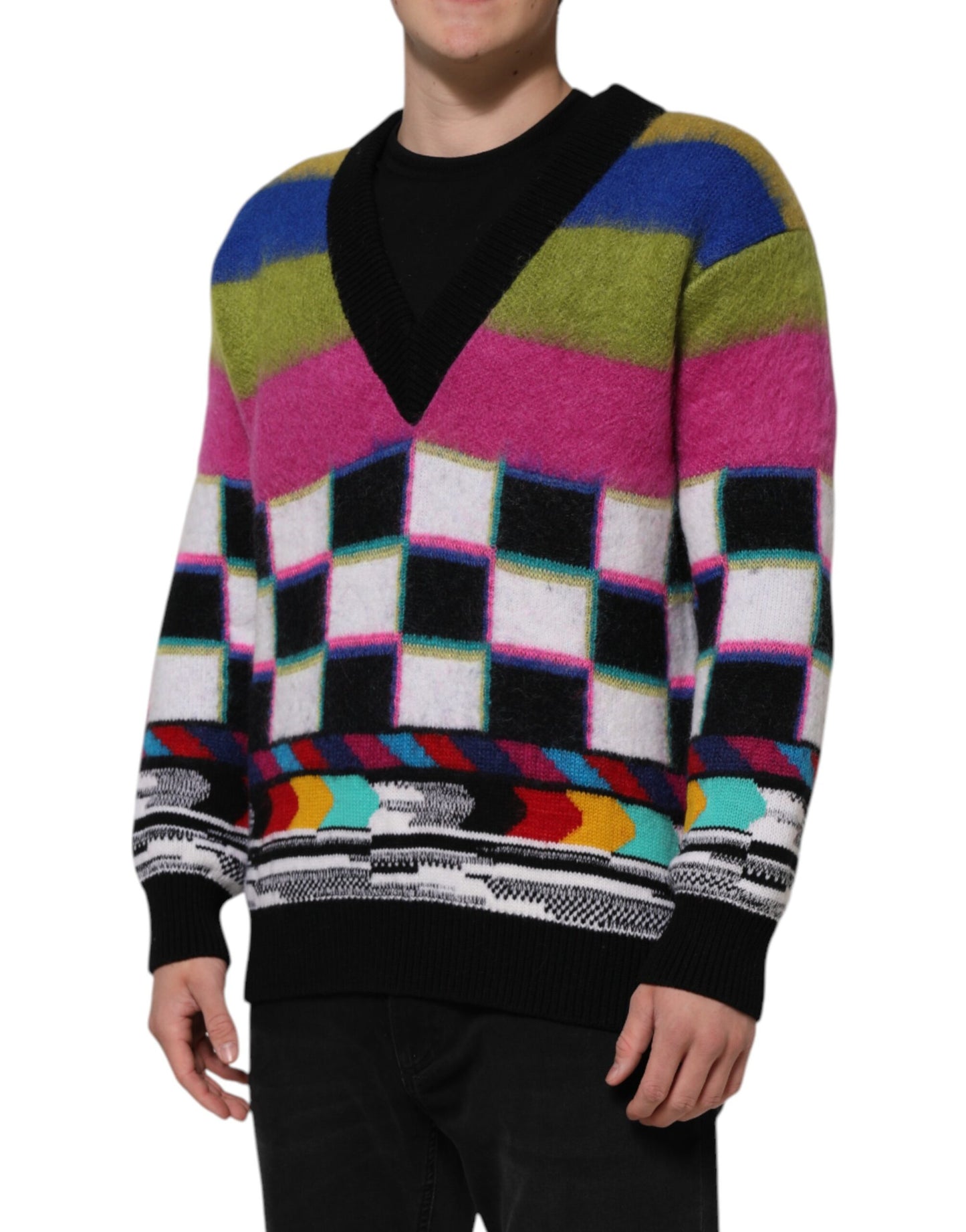 Multicolor Glitch Design Pullover Sweater
