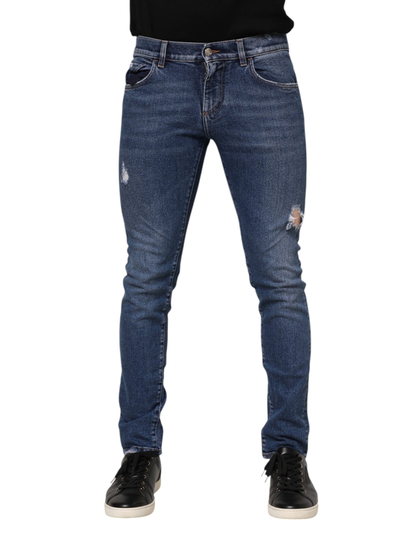 Blue Washed Skinny Cotton Tattered Denim Jeans