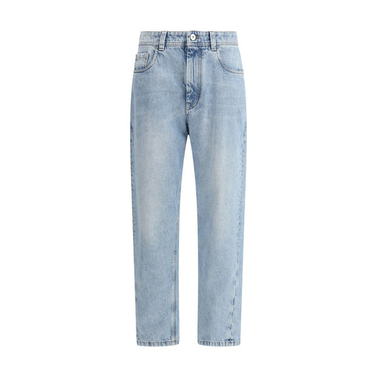Light Blue Cotton Straight-Leg Jeans