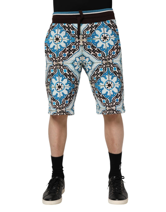 Multicolor Cotton Maiolica Print Bermuda Shorts