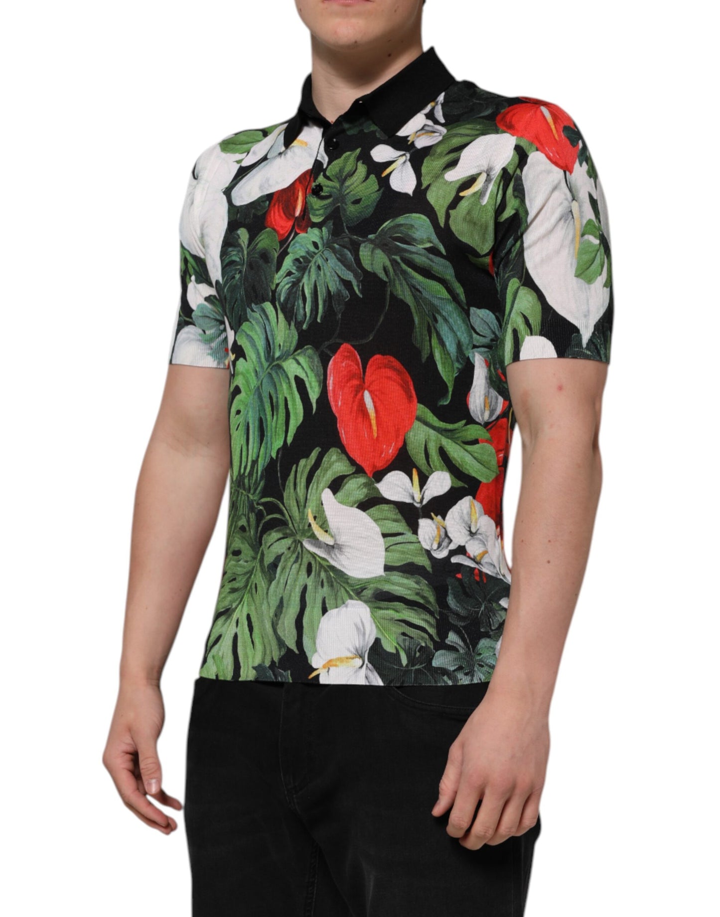 Multicolor Floral Silk Collared Polo T-shirt