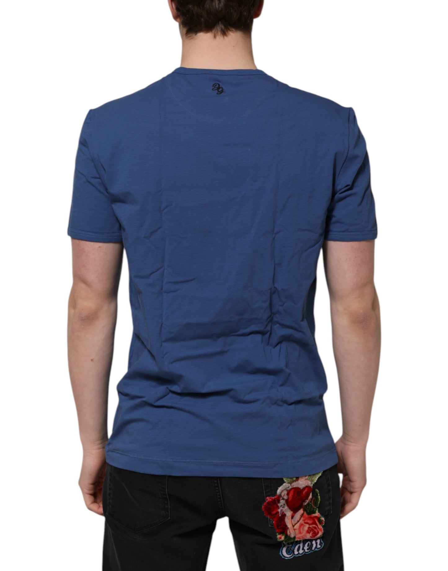 Blue Cotton Men Round Neck Underwear T-shirt