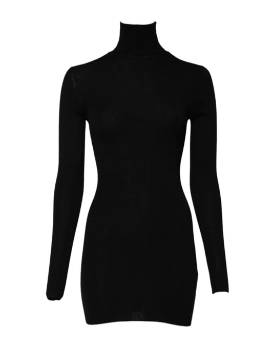 Black Long Sleeves Turtle Neck Mini Dress