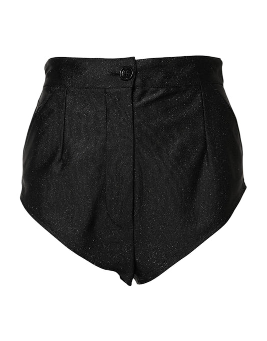 Black Viscose High Waisted Hot Pants Shorts