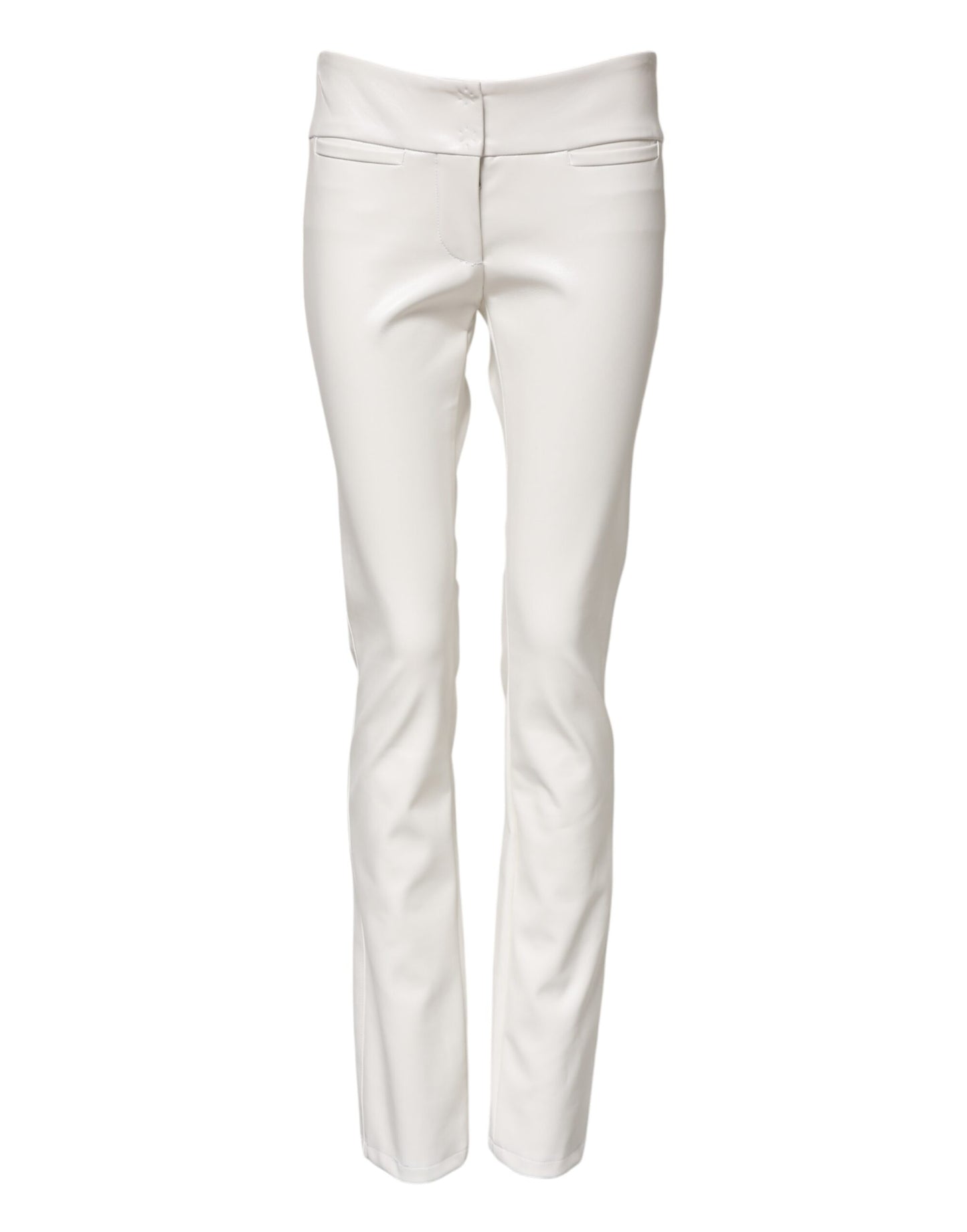White Polyurethane High Waist Tapered Pants