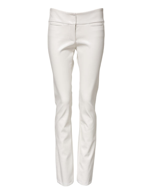 White Polyurethane High Waist Tapered Pants