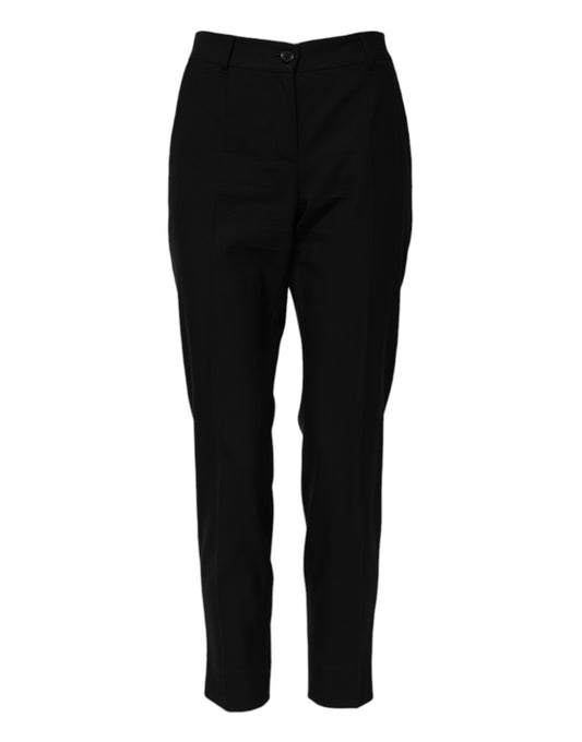 Black Wool High Waist Tapered Pants