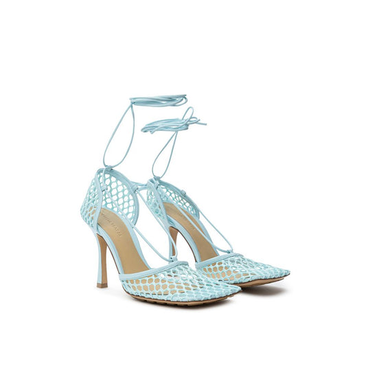 Blue Fabric And Leather Stiletto Heel Sandals