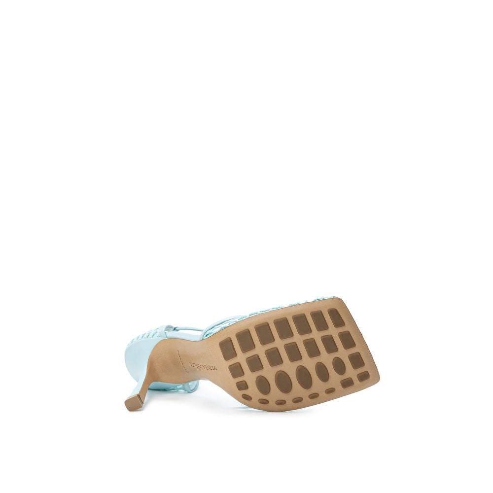 Blue Fabric And Leather Stiletto Heel Sandals