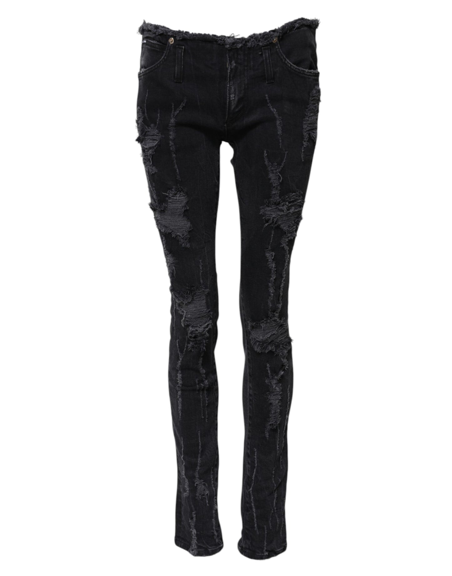 Black Cotton Tattered Skinny Denim Jeans