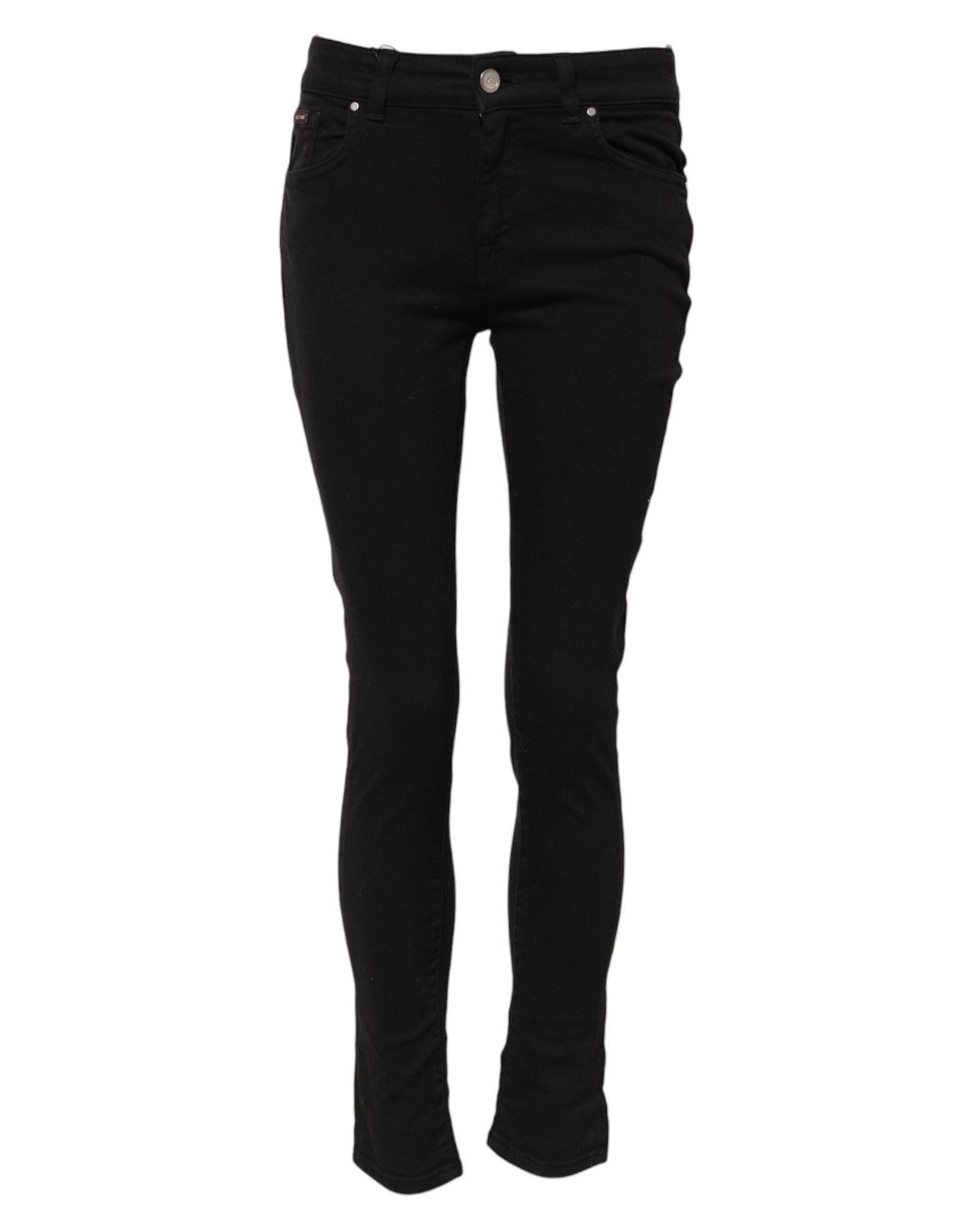 Black Cotton Skinny Mid Waist Denim Jeans