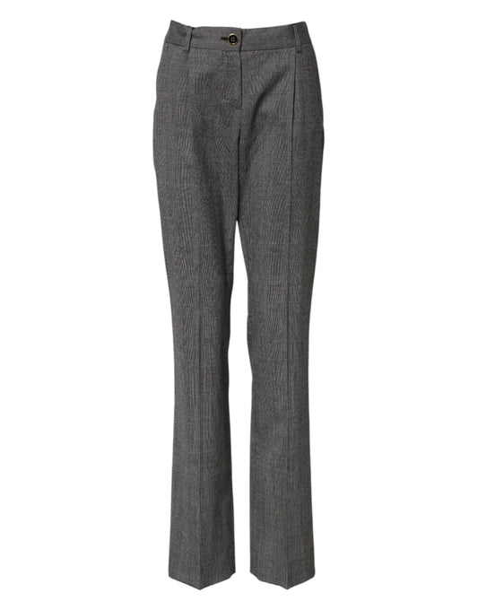 Gray Checkered High Waist Flared Pants