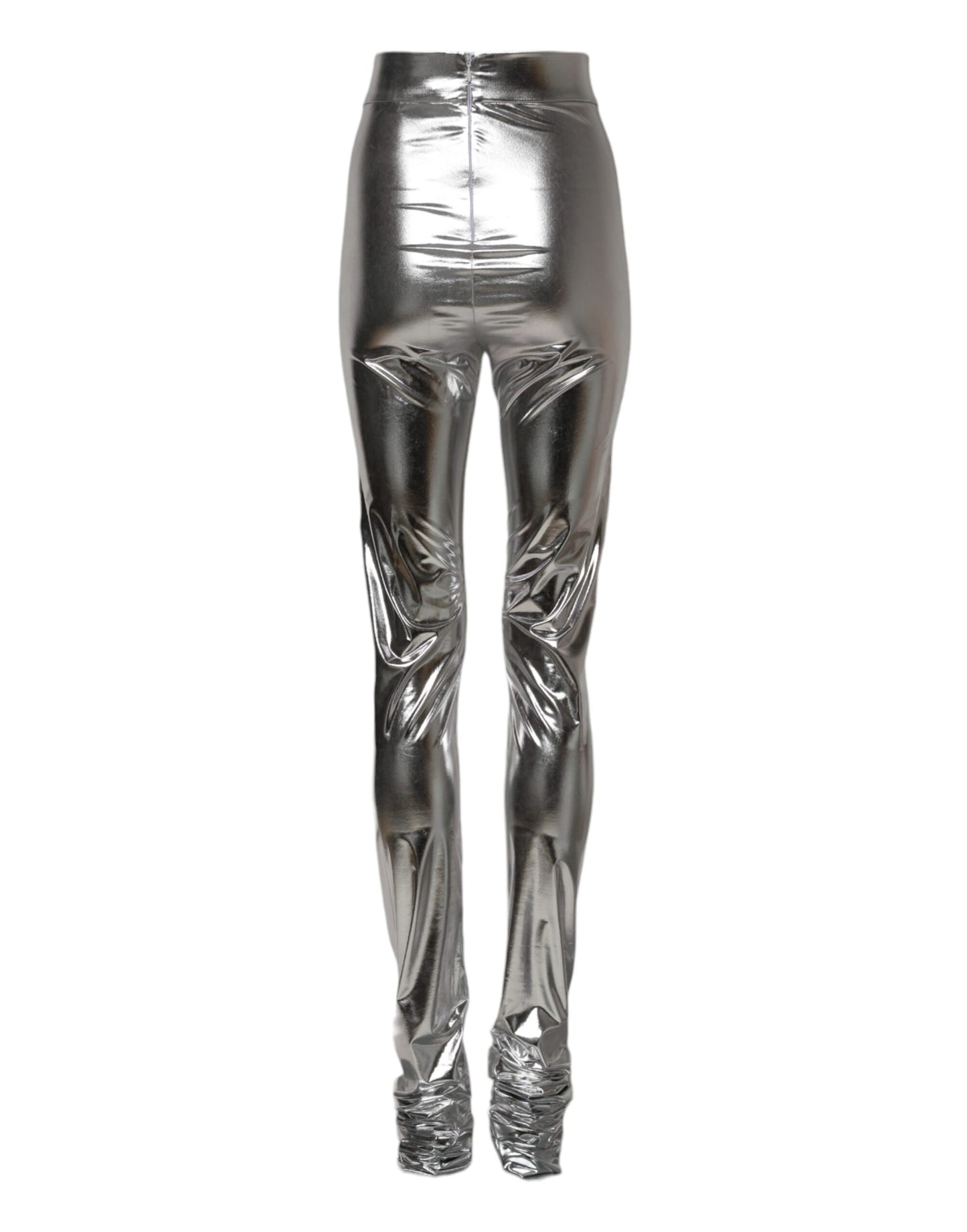 Metallic Silver Polyester Slim Fit Leggings Pants
