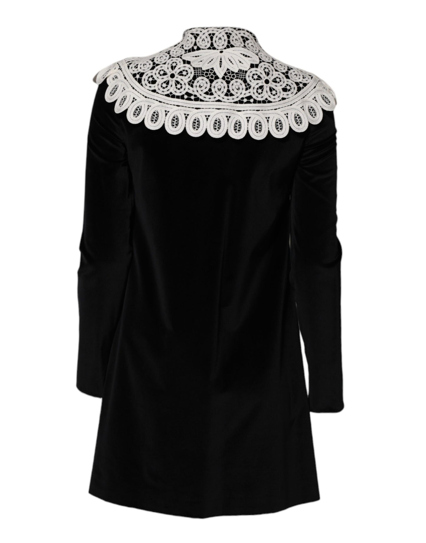 Black Velvet Lace Collared Embellished Dress