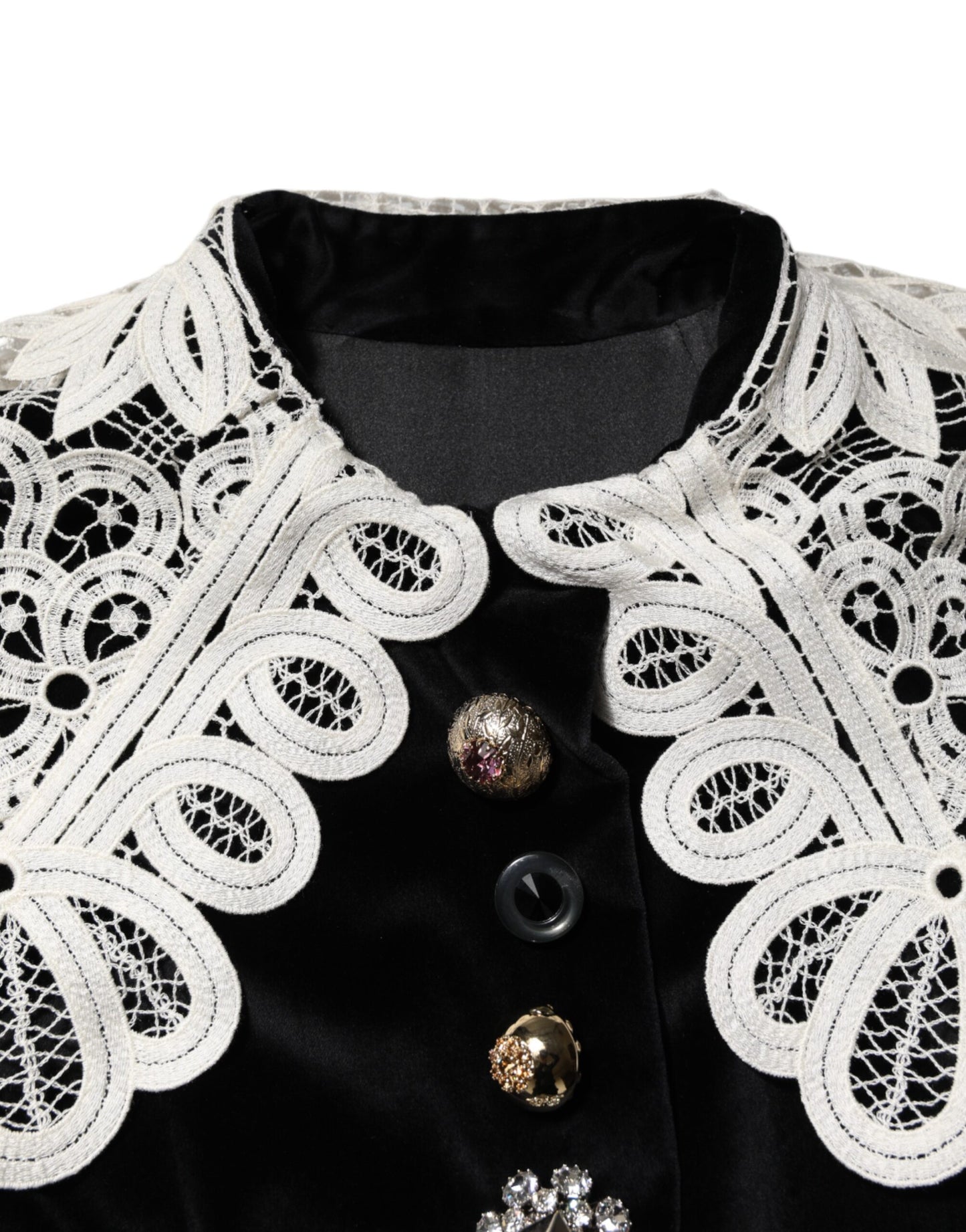 Black Velvet Lace Collared Embellished Dress