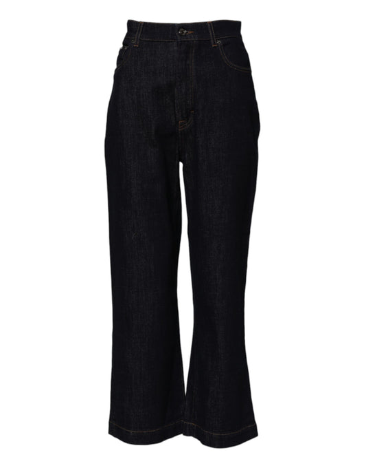 Blue Cotton High Waisted Flared Denim Jeans