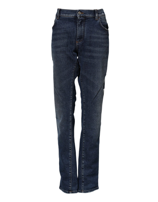 Blue Cotton Mid Waisted Straight Denim Jeans