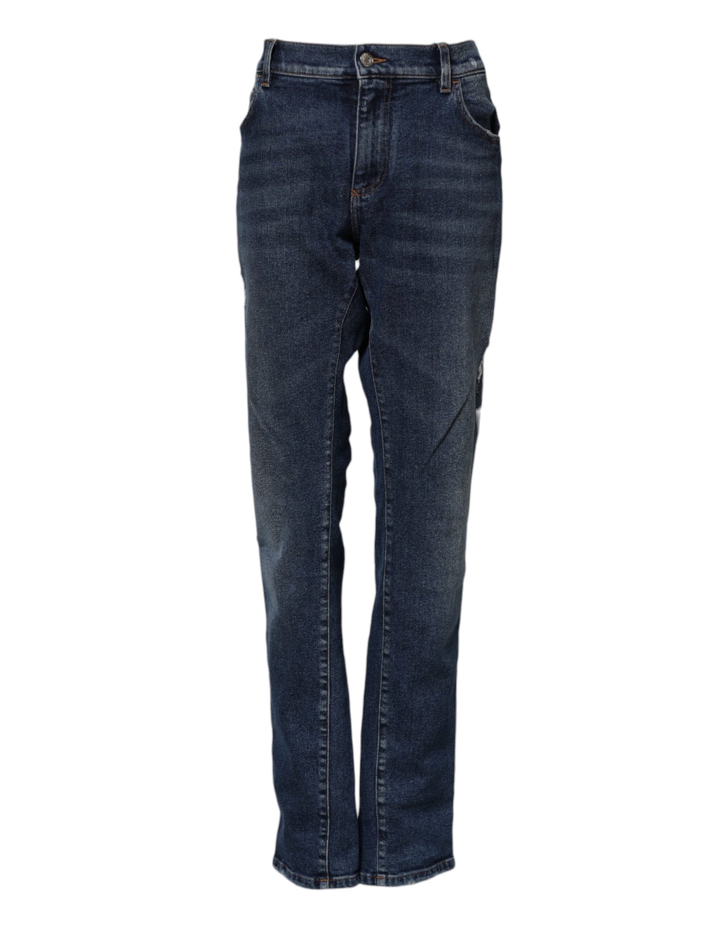 Blue Cotton Mid Waisted Straight Denim Jeans