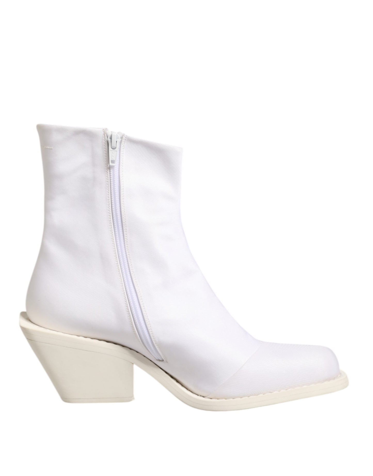 White Square Heel Zip Ankle Boots Shoes