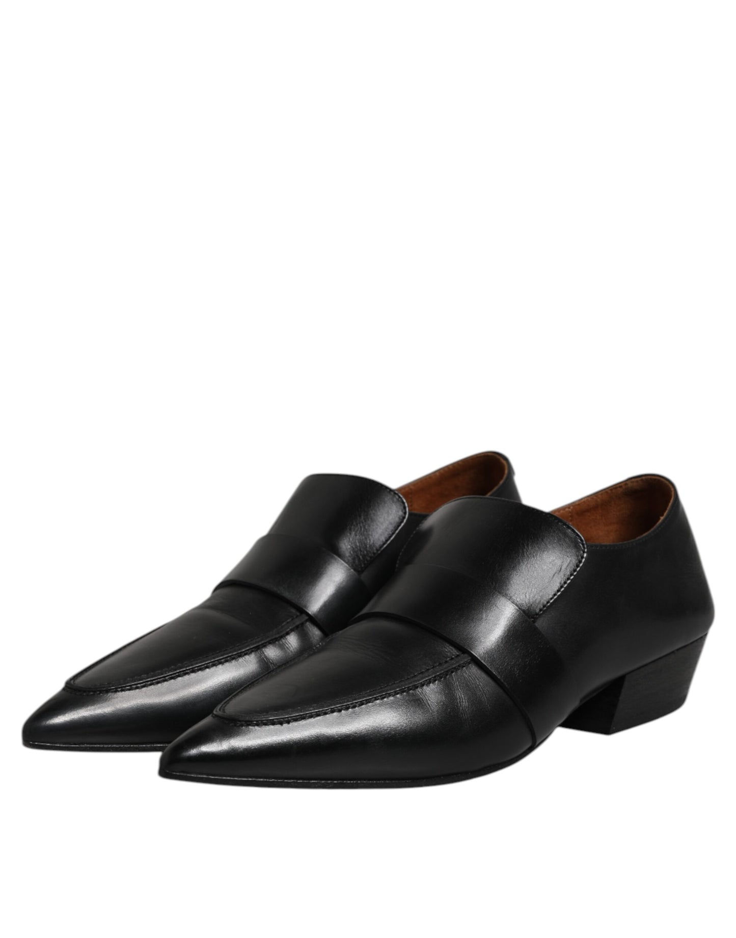 Black Soft Leather Loafer Pointed Toe Slip On Shoes