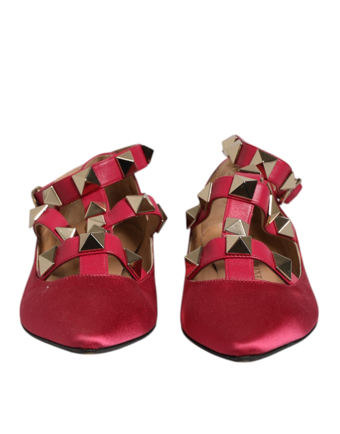 Red Gold Studded Pointed Toe Ballet Flats Shoes