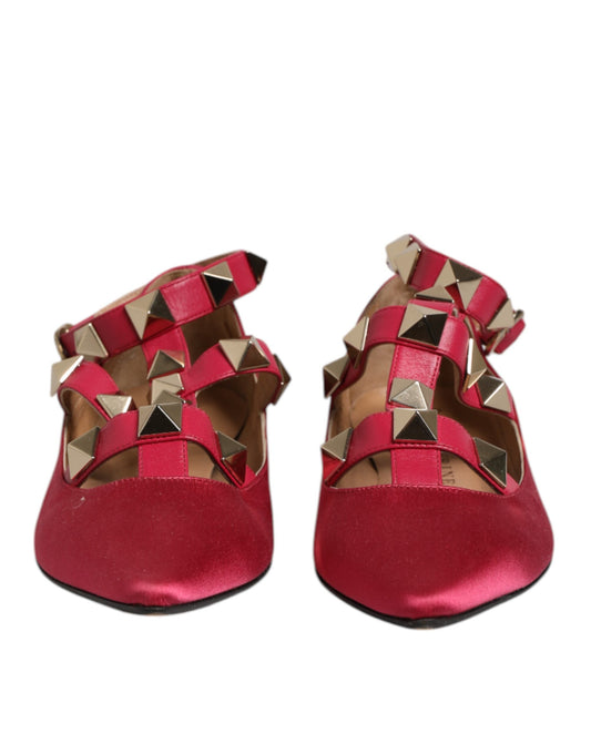 Red Gold Studded Pointed Toe Ballet Flats Shoes