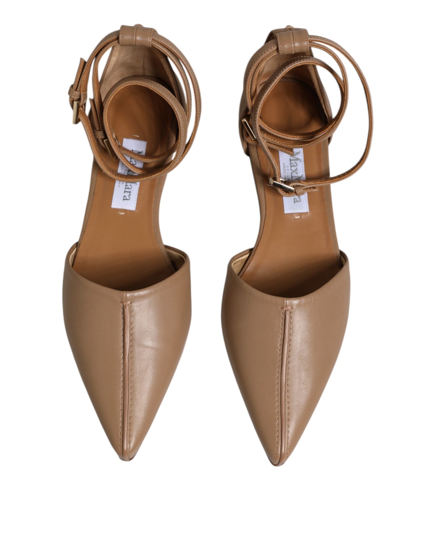 Beige Leather Pointed Toe Sandals Ballet Flat Shoes