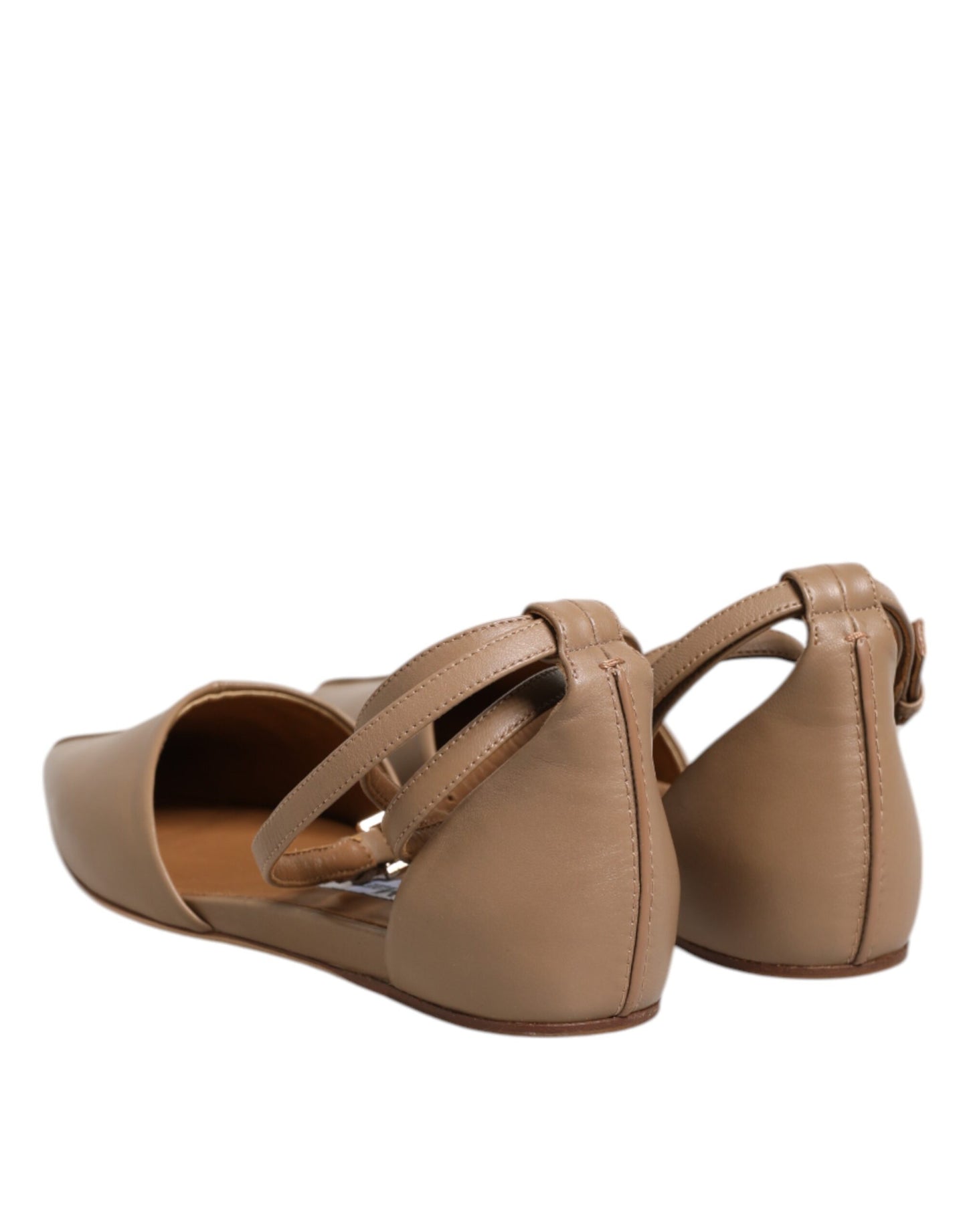 Beige Leather Pointed Toe Sandals Ballet Flat Shoes