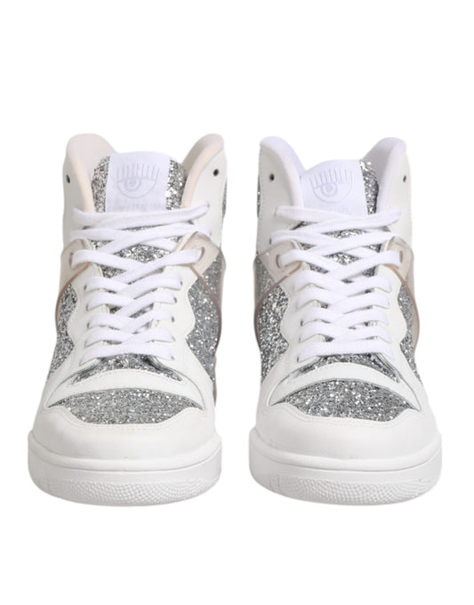 White Silver High Top Women Sneakers Shoes