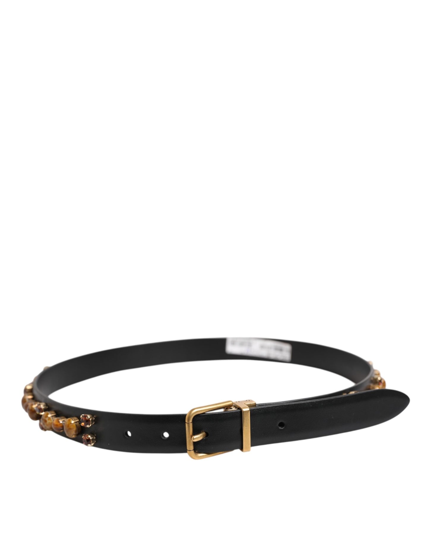 Black Leather Studded Gold Tone Buckle Belt