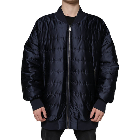 Dark Blue Quilted Full Zip Bomber Jacket