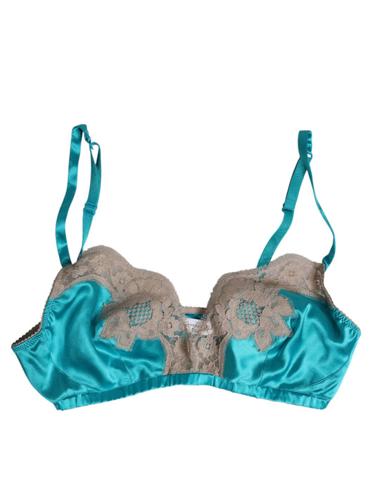 Green Floral Lace Silk Non Wire Bra Underwear
