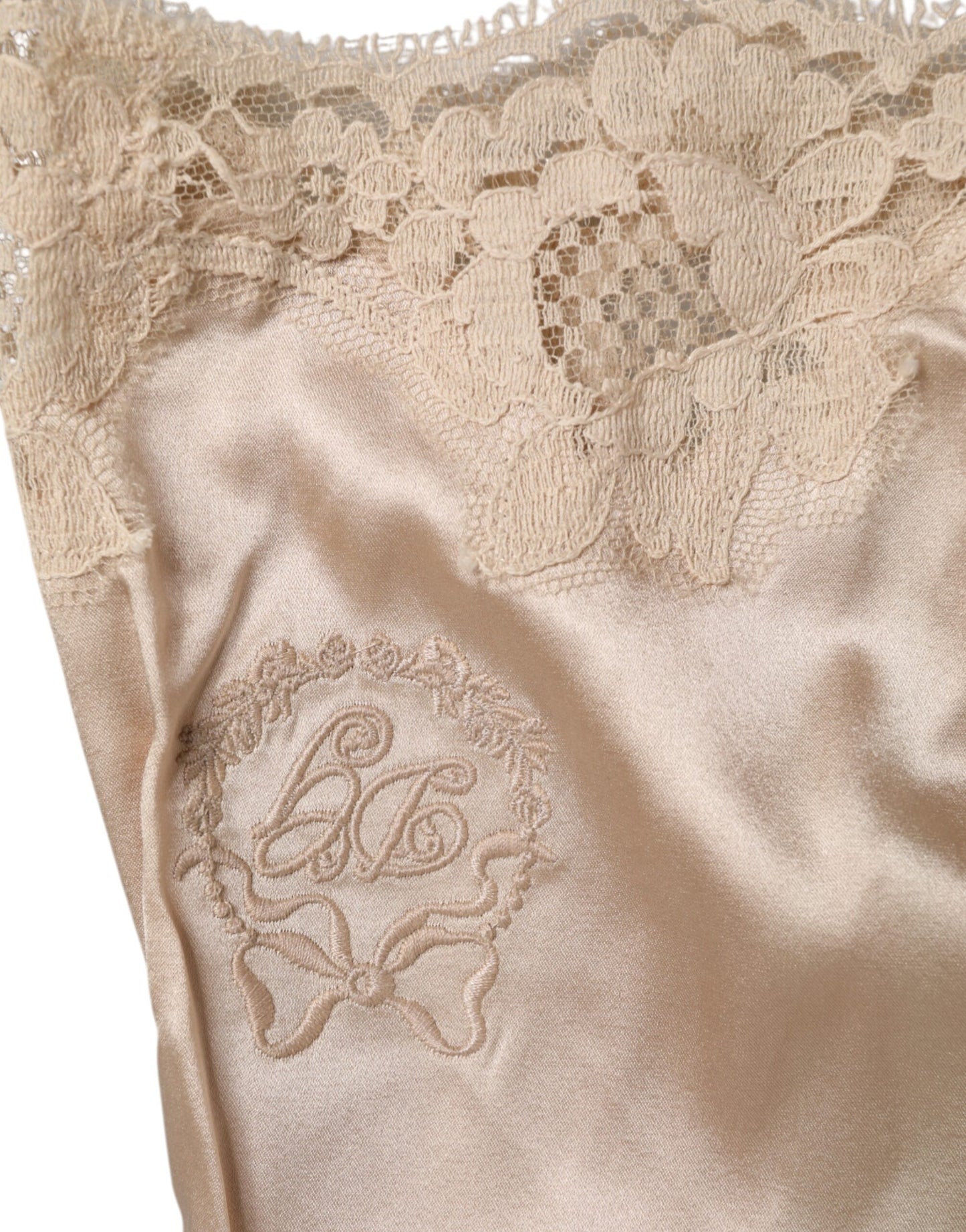 Beige Lace Silk Satin Tank Lingerie Underwear